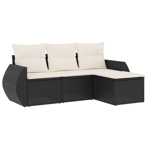 vidaXL Patio Sofa Set with Cushions 4 Piece, Outdoor Conversation Set, Sectional Sofa for Balcony Garden, Modern Style, Black Poly Rattan