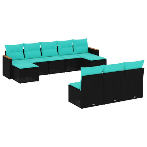 vidaXL 10 Piece Black Poly Rattan Patio Sofa Set with Cushions - Outdoor Furniture for Terrace/Garden ```