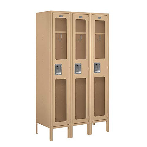 Salsbury Industries S-61355TN-U 12" Single Tier, 3 Wide x 5 Feet High x 15 Inches Deep, Unassembled See-Through Metal Locker, Tan