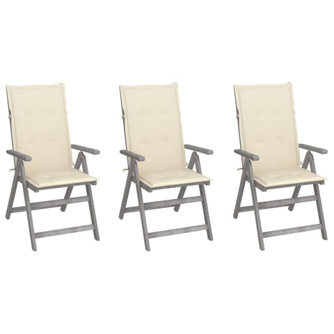 vidaXL Outdoor Recliner Chairs 3 Pcs, Patio Reclining Chair with Cushions, Recliner Patio Lounge Chair for Garden, Retro Style, Solid Wood Acacia