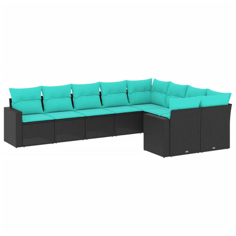 vidaXL 9 Piece Patio Sofa Set with Cushions Black Poly Rattan, Outdoor Sofa Set, Garden Lounge Set, PE Rattan Sofa Set, Garden Sofa Set