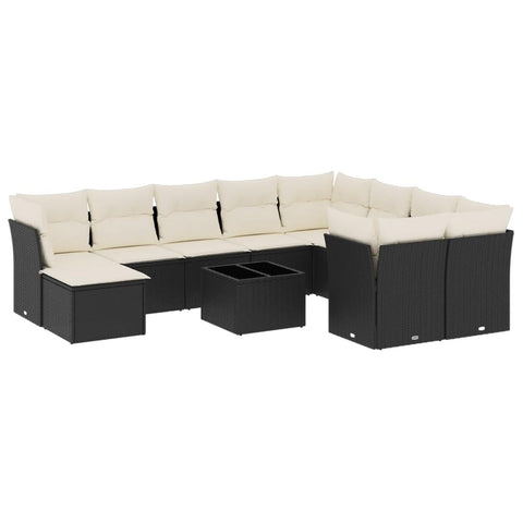 vidaXL Patio Sofa Set with Cushions 11 Piece, Outdoor Sectional Sofa, Conversation Set for Balcony Garden, Patio Furniture, Black Poly Rattan
