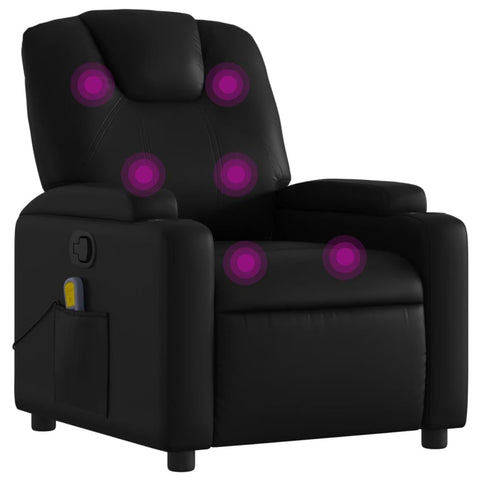vidaXL Massage Recliner Chair for Living Room, Adjustable Recliner with 6-Point Vibration Massage, Home Theater Seating with Padded Seat Backrest & Side Pocket, Black Leather