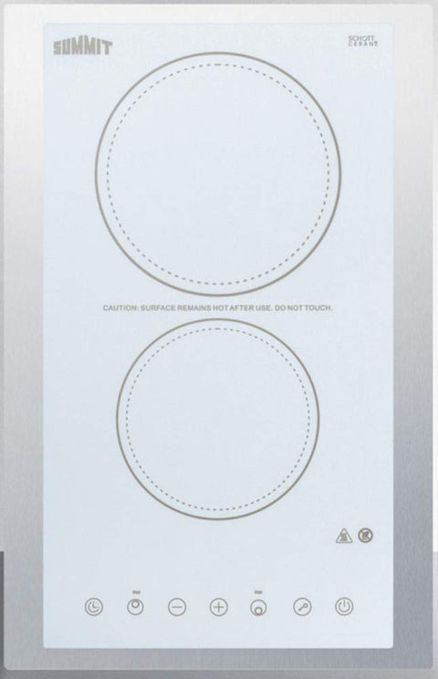 Summit 15" Electric Cooktop, 2 Burners, 230V Radiant Cooktop, ADA Compliant Design, White - CR2B23T4WTK15
