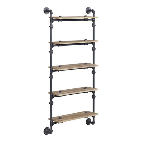 Acme Brantley Wall Rack with 5 Wooden Shelves in Oak and Sandy Black