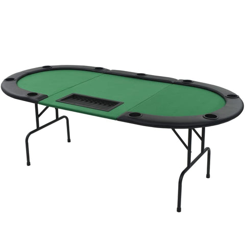 vidaXL 9-Player Folding Poker Table with Cup Holders and Dealer Tray - 3-Fold Oval Green Game Table for Home Poker Games, Made from Durable MDF and Polyester Upholstery, Easy Assembly
