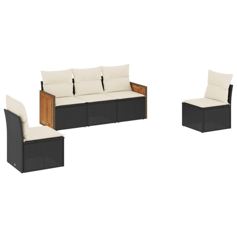 vidaXL Patio Sofa Set with Cushions 5 Piece, Outdoor Conversation Set, Sectional Sofa for Balcony Garden, Modern Style, Black Poly Rattan