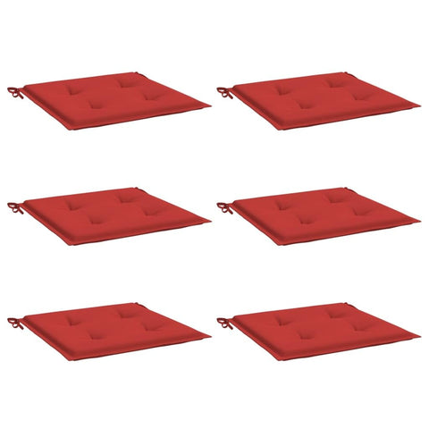 vidaXL Outdoor Garden Chair Cushions - Set of 6, Red, Oxford Fabric, Comfortable Seat Cushions with Securing Ropes, 19.7"x19.7"x1.2"