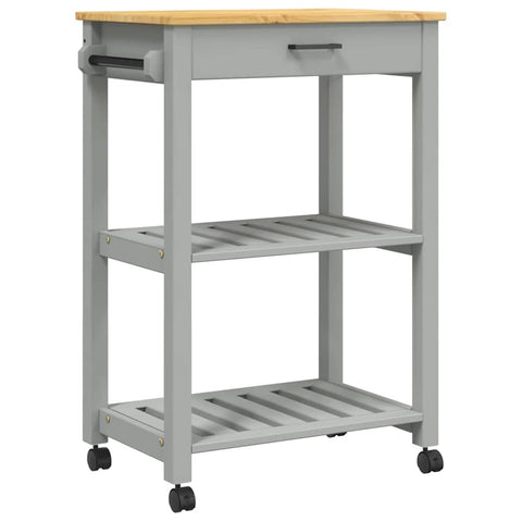 vidaXL Pine Wood Kitchen Trolley - Rolling Storage Cart with Drawer, Shelves, Locking Wheels - Gray/Honey Wax, 23.6"x15.7"x35.4"