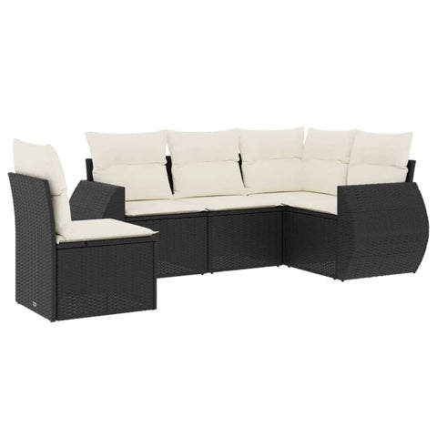 vidaXL Patio Sofa Set with Cushions 5 Piece, Outdoor Conversation Set, Sectional Sofa for Balcony Garden, Modern Style, Black Poly Rattan