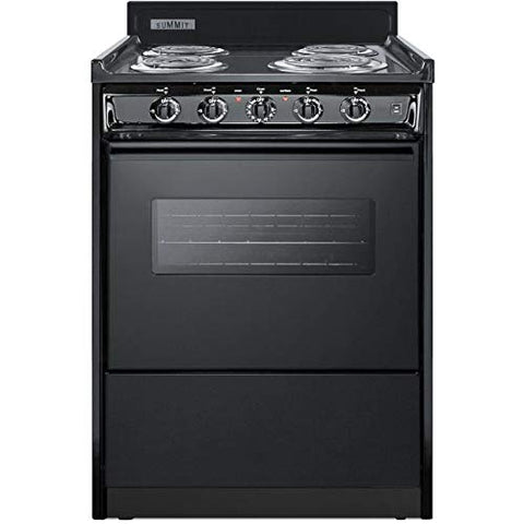 Summit Appliance TEM610CW 24" Wide Range in Black with Oven Window, Interior Light, Lower Storage Compartment, Broiler Tray, Chrome Drip Pans, Recessed Oven Door, Push-to-turn Burner Knobs