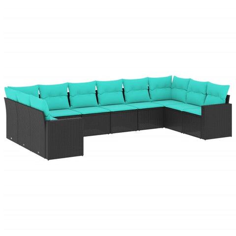 vidaXL 10 Piece Patio Sofa Set with Cushions Black Poly Rattan, Outdoor Sofa Set, Garden Lounge Set, PE Rattan Sofa Set, Garden Sofa Set