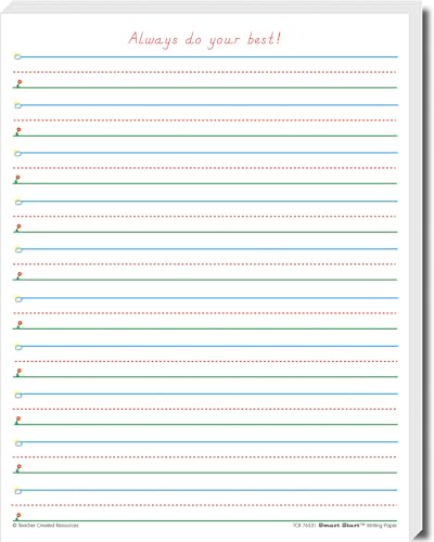 Teacher Created Resources Smart Start 1-2 Writing Paper: 100 Sheets, TCR76531, White