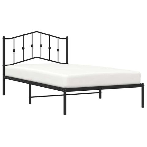 vidaXL Twin XL Metal Bed Frame with Headboard and Stable Slats, Under Bed Storage Space, Sturdy Steel Construction and Easy Assembly, Minimalist Style, Black, 12'' High, Without Mattress