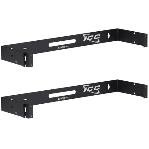 ICC Wall Mount Hinged Bracket, 1 RMS, 6? Depth, 10 lbs Capacity, 19? Rack Compatible, Steel Construction, Black, 2?Pack