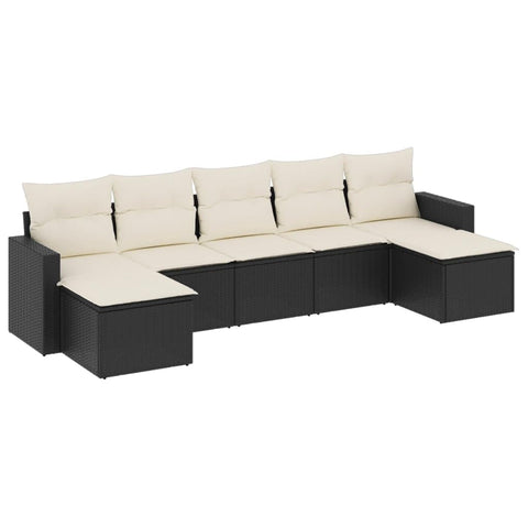vidaXL Patio Sofa Set with Cushions 7 Piece, Outdoor Conversation Set, Sectional Sofa for Balcony Garden, Patio Furniture, Black Poly Rattan