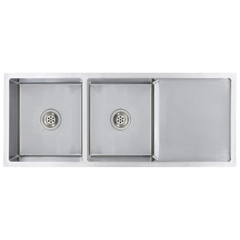 vidaXL Kitchen Sink with Strainer, Drop-in Sink with Drainboard, Double Bowl, Noise Reduction, Quick Flow, Anti-Condensation, Corrosion Resistant, Food Grade, Silver 43.9-inch Stainless Steel