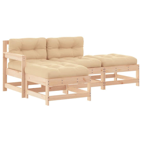 vidaXL 4 Piece Garden Lounge Set with Cushions Solid Wood Outdoor Furniture Seating for Patio Terrace Relaxation Wooden Sofa