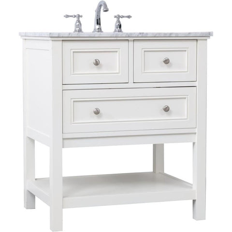 Elegant Decor Metropolis 30" Single Marble Top Bathroom Vanity in White