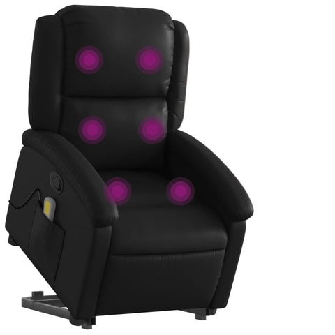 vidaXL Black Faux Leather Power Lift Armchair with Vibration Massage - Manual Recline, USB-Powered, Comfortable Seating for Elderly - Living Room, Lounge