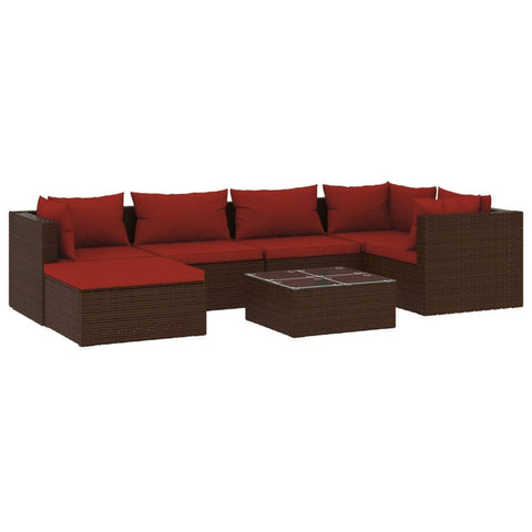 vidaXL Patio Lounge Set 7 Piece, Patio Furniture Set for Outdoor Garden, Sectional Sofa with Cushions, Corner Sofa, Poly Rattan Brown