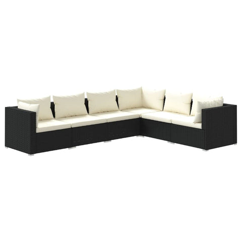 vidaXL Patio Lounge Set 6 Piece, Patio Furniture Set for Outdoor Garden, Sectional Sofa with Cushions, Corner Sofa, Poly Rattan Black