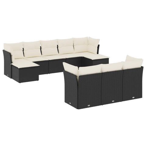 vidaXL Patio Sofa Set with Cushions 10 Piece, Outdoor Conversation Set, Patio Sectional Sofa for Balcony Garden, Modern Style, Black Poly Rattan