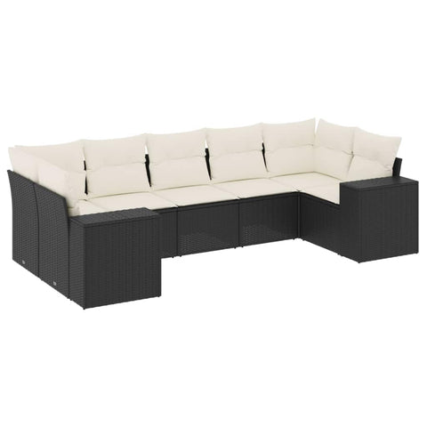 vidaXL Patio Sofa Set with Cushions 7 Piece, Outdoor Conversation Set, Sectional Sofa for Balcony Garden, Modern Style, Black Poly Rattan