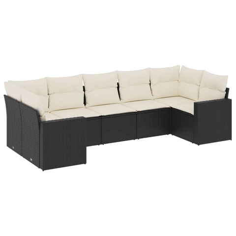 vidaXL Patio Sofa Set with Cushions 7 Piece, Outdoor Conversation Set, Sectional Sofa for Balcony Garden, Patio Furniture, Black Poly Rattan