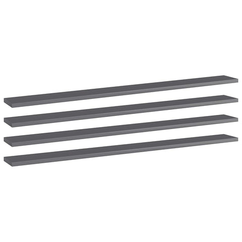 BURANIFUSION Bookshelf Boards 4 pcs High Gloss Gray 39.4"x3.9"x0.6" Chipboard