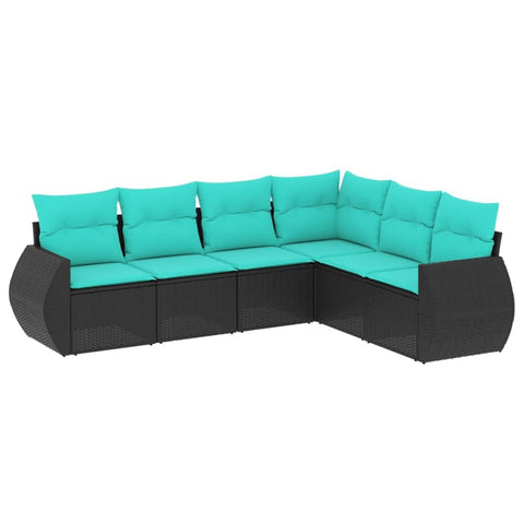vidaXL Patio Sofa Set with Cushions - 6 Piece Black Poly Rattan Outdoor Furniture - Modular Design for Garden, Terrace, Deck