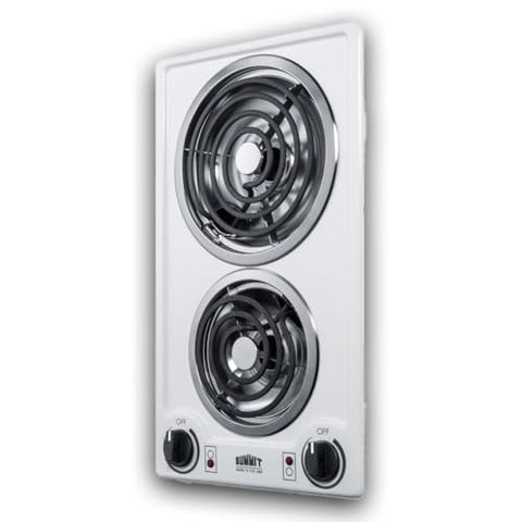 Summit 12" 2 Burner Electric Cooktop. 115 Volt Coil Electric Cooktop, ADA compliant, White- CCE211WH