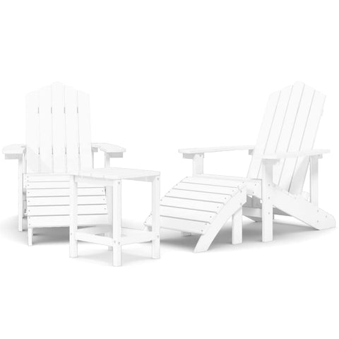 vidaXL Resistant HDPE White Patio Adirondack Chairs with Detachable Footstool and Table, Weather-Resistant, Low-Maintenance, Comfortable Design, Perfect for Garden/Terrace
