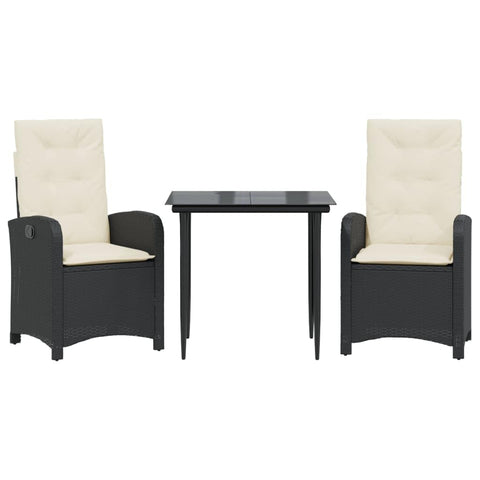 vidaXL 5 Piece Patio Dining Set - Black Poly Rattan Outdoor Furniture with Cushions & Adjustable Reclining Chairs - Square Tempered Glass Tabletop - for Garden, Backyard, Deck, Patio