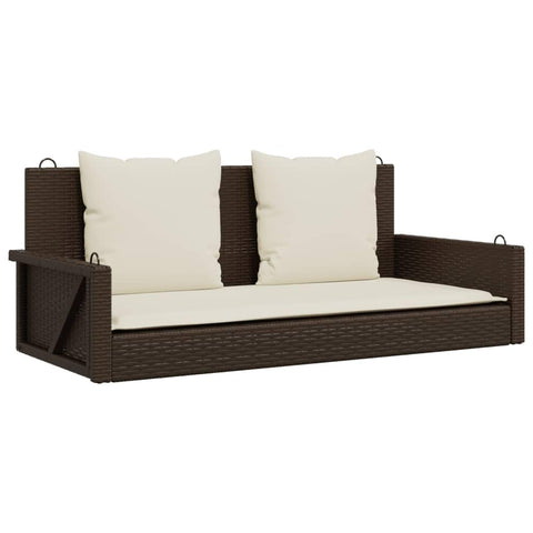 vidaxl Outdoor Swing Bench with Cushions - Brown Poly Rattan Patio Hammock Chair for Garden - Durable Swing seat for Outdoor Relaxation with Removable Cushions - Robust Steel Frame - 46.9" x 22" x...