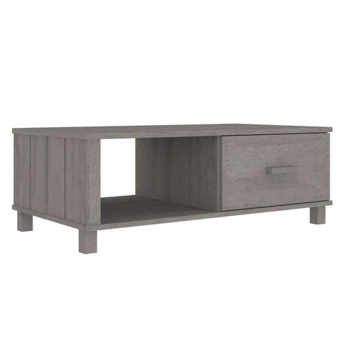 vidaXL Solid Pinewood Coffee Table HAMAR in Light Gray - Rectangular Table with Storage Compartment and Drawer, Ideal for Living Room Decor
