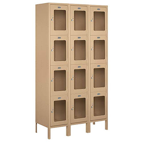 Salsbury Industries S-54365TN-A 15" Four Tier, 3 Wide x 6 Feet High x 15 Inches Deep, Assembled See-Through Metal Locker, Tan