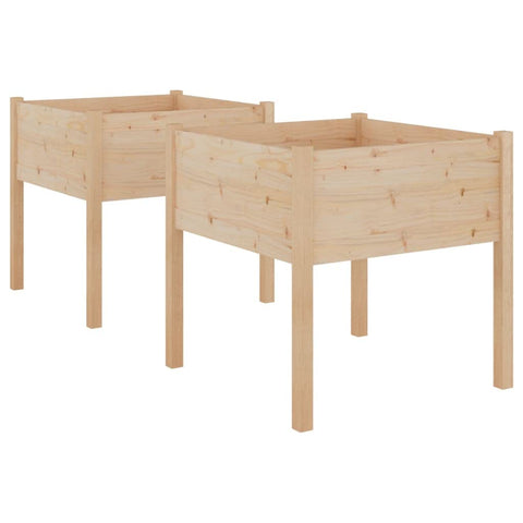 vidaXL Solid Wood Pine Garden Planters, Set of 2, Square Shape, Outdoor & Indoor Flower or Plant Holder, Durable and Weather-Resistant, 27.6"x27.6"x27.6" Size, Brown Color