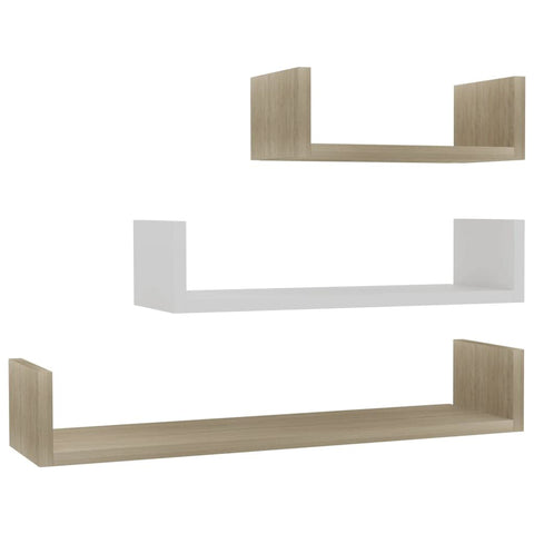 vidaXL 3 Piece Floating Shelf Set in White and Sonoma Oak | Indoor Wall Mounted Shelves Engineered Wood 23.6 x 5.9 x 3.9 in Contemporary Home Storage Ideal for Living Room Bedroom Office Display