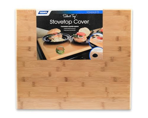 Camco Silent Top RV Stovetop Cover - Features Natural Bamboo Design w/Non-Toxic Protective Finish & 4 Non-Slip Rubber Feet - Fits Most 3 or 4 Burner RV Stoves - Measures 19.5” x 17” x .75” (43571)