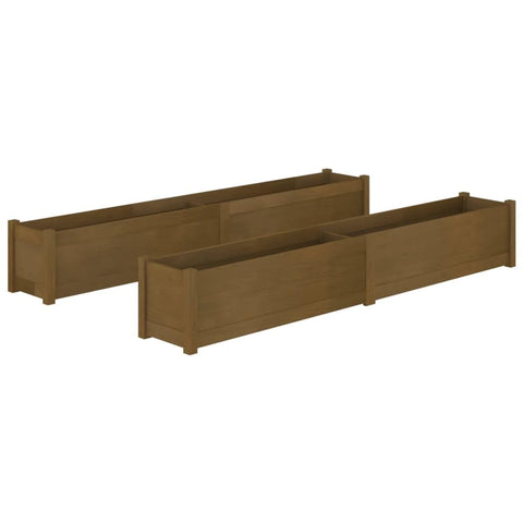 vidaXL Set of 2 Honey Brown Solid Pine Wood Rectangular Garden Planters- Durable Weather- Raised Bed Boxes for Outdoor Use