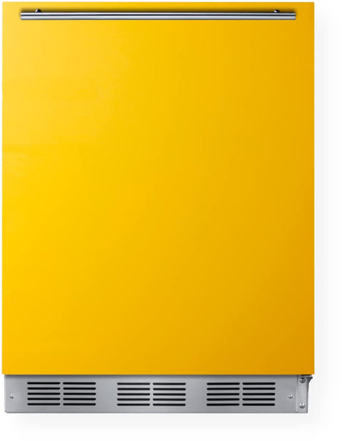 ADA height 24 all-refrigerator for residential use with saffron gold door stainless steel handle and black cabinet