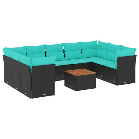 vidaXL Patio Sofa Set with Cushions 10 Piece, Outdoor Conversation Set with Storage, Patio Furniture Set, Modern Style, Black Poly Rattan