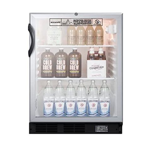 Accucold SCR600BGLBINZADA 5.5 cu. ft. Built-in ADA Compliant Glass Door Nutrition Center All Refrigerator with Alarm & Thermometer, Black