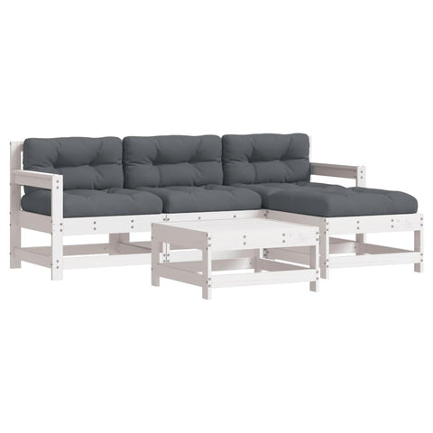 vidaXL Solid Wood 5-Piece Patio Lounge Set with Cushions - Garden Furniture, Sofa Set, Outdoor Seating, Terrace Coffee Table, White Pine, 3185795