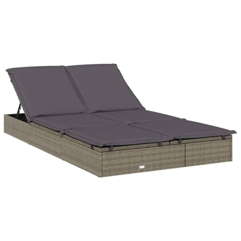 vidaXL 2-Person Sunbed with Cushions, Patio Sunbed Wicker Furniture, Outdoor Daybed for Garden Backyard Porch, Chaise Lounge Chair, Gray Poly Rattan