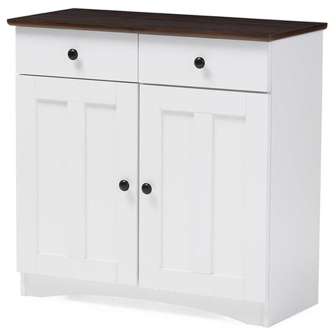 Wholesale Interiors Lauren Two-Tone Buffet Kitchen Cabinet with Two Doors and Two Drawers, White/Dark Brown
