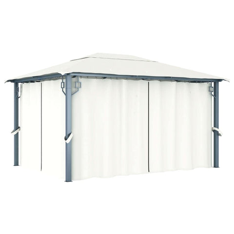 'vidaXL Aluminum Outdoor Gazebo with Cream Curtains, Insect Mesh Screens and Waterproof Oxford Fabric Roof - 157.5"x118.1"x106.3"