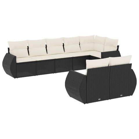 vidaXL Patio Sofa Set with Cushions 8 Piece, Outdoor Conversation Set, Sectional Sofa for Balcony Garden, Patio Furniture, Black Poly Rattan