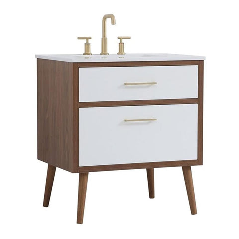 Elegant Decor Boise 30" Steel and Wood Bathroom Vanity in White